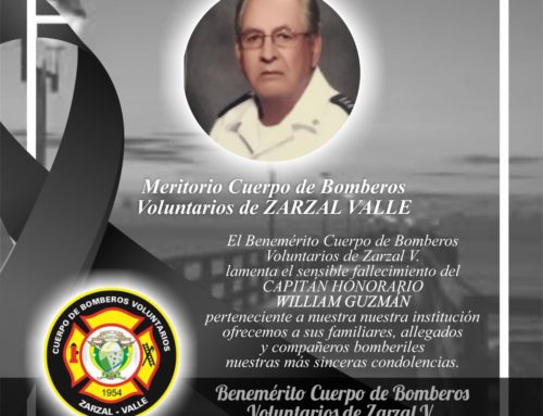 El cuerpo de Bomberos del Municipio de Zarzal lamenta el sensible fallecimiento en el día 27 de abril del capitán honorario William Guzmán .
